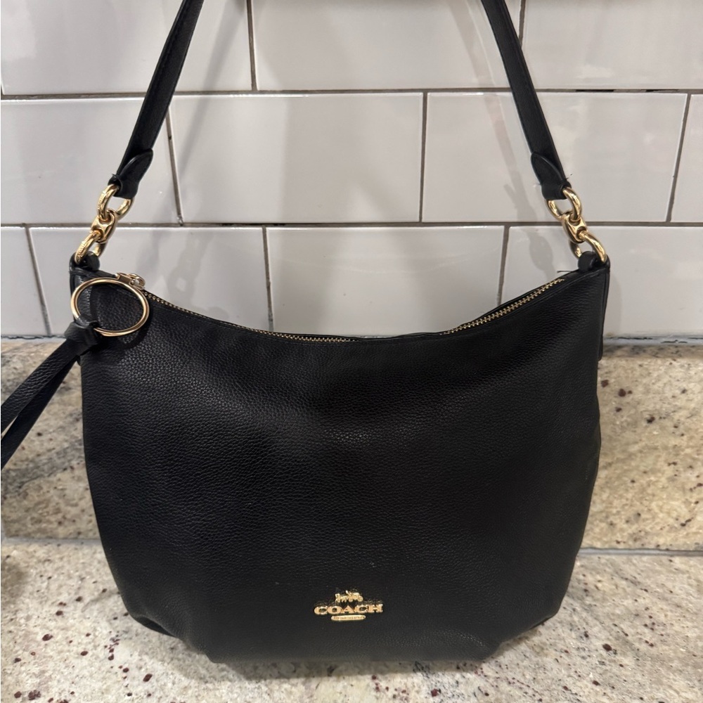 Coach Skylar Pebble Leather Hobo Satchel Shoulder Bag in Black